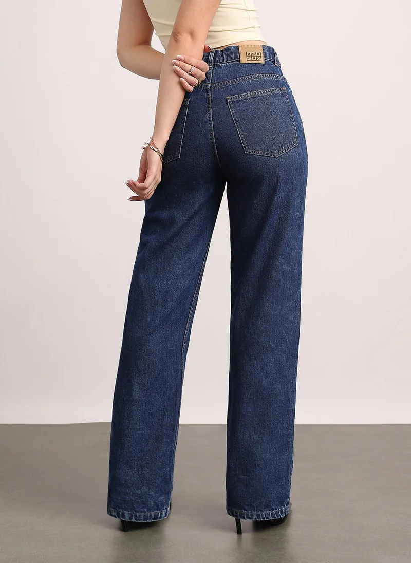 Urbano Fashion  Urbano Fashion Women's Dark Blue High Rise Straight Fit Washed Jeans Non-Stretchable for Women | Best Price UAE